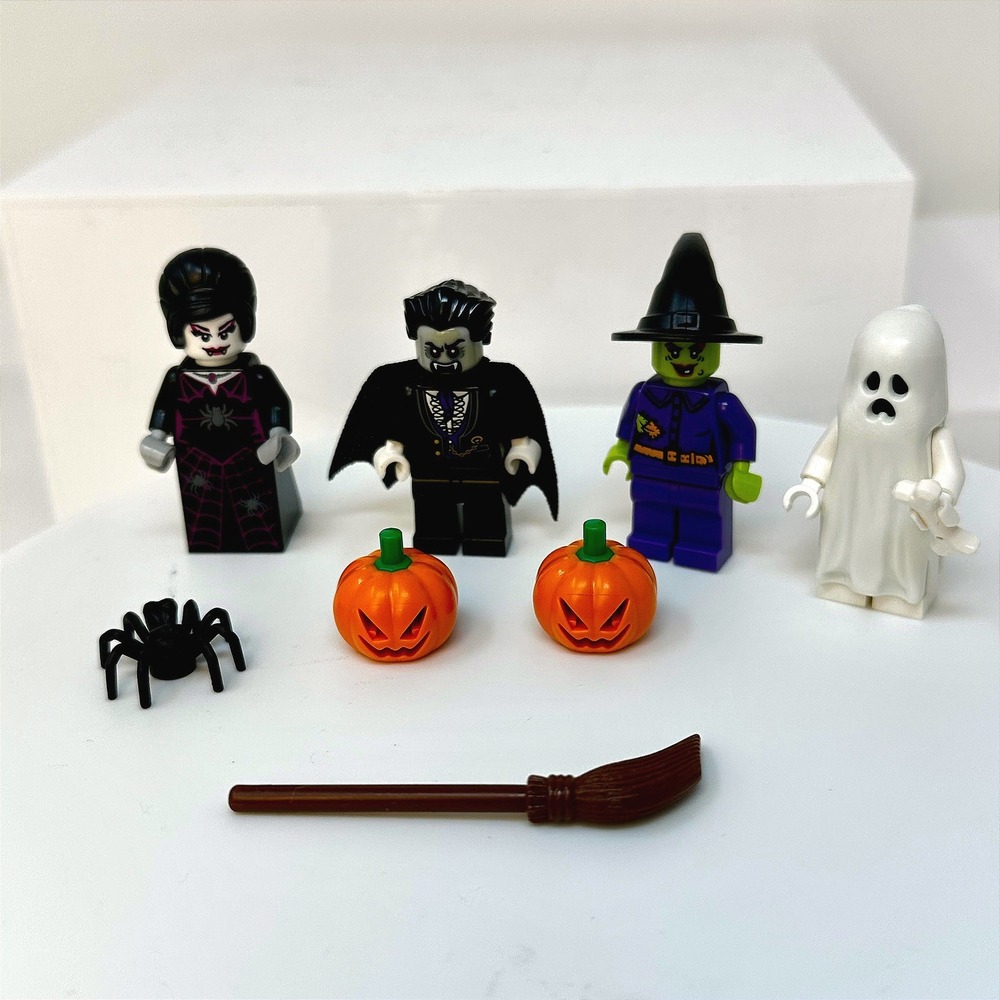 LEGO Halloween Minifigures Set Vampire Witch Ghost Bride Pumpkins Spider 4 Pack